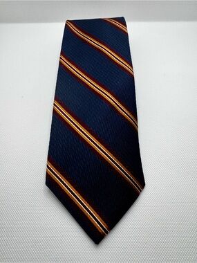 Brooks Brothers Navy Silk Tie with Gold and Burgundy Stripes